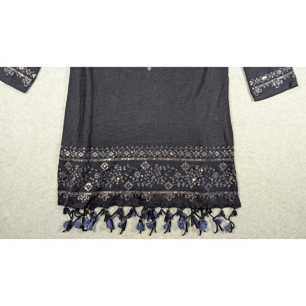 Calypso St Barth Women Dress Small 100% Linen Sequin Tassel Hem Coverup‎ - Picture 3 of 15